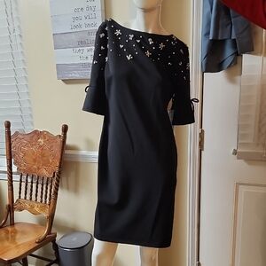 Karl Lagerfeld Black Dress with White And Crystal Beads Accents.